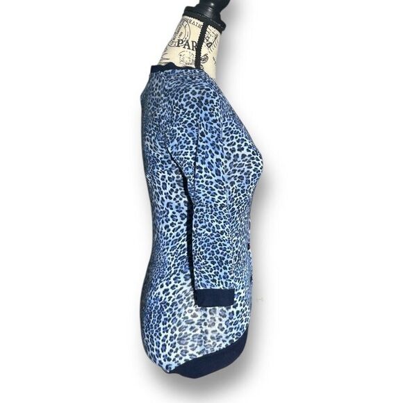 Zara Trafaluc Blue Leopard Animal Print Cardigan Button Up Y2K Retro Boho Top - Picture 5 of 7